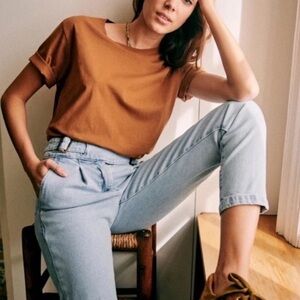 Sezane Francky Denim Jean Trouser With Tortoise Shell Buckles Size FR 34, US 2